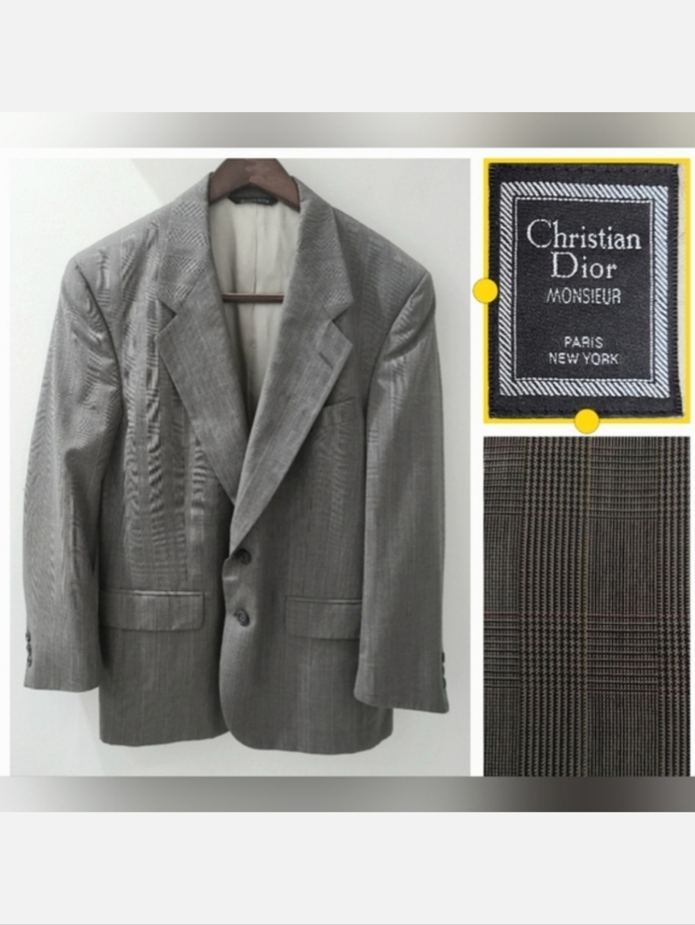 Christian Dior Monsieur Gray Glen Plaid Vintage Sportcoat Blazer Sz 40